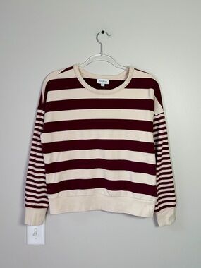 Evereve Maroon and Off-White Striped Crewneck
